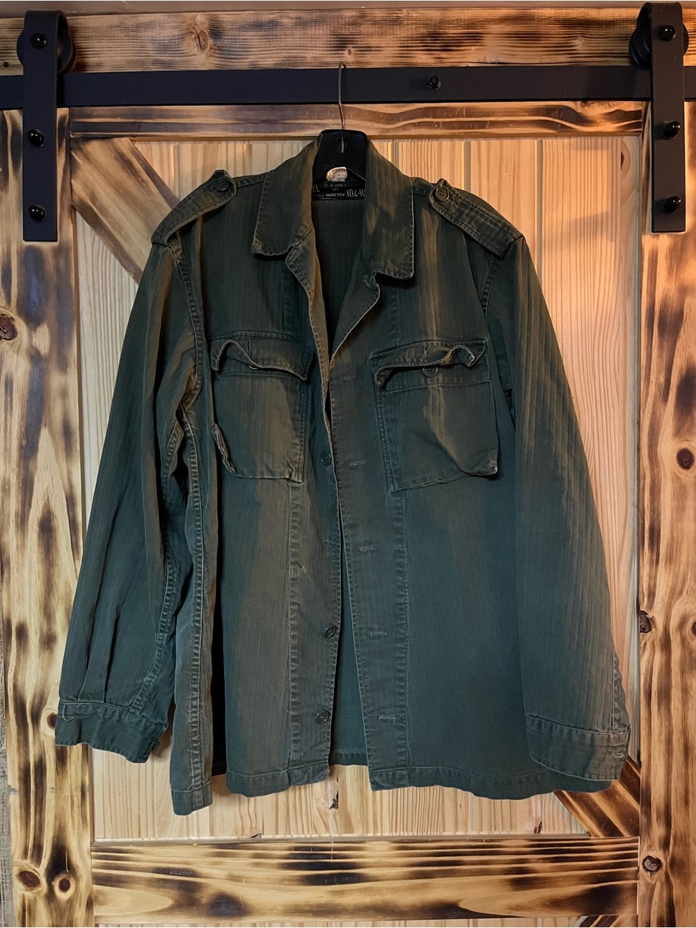 VTG 1970s Netherlands Military KL Field Shirt Jacket Monetex Herringbone Large